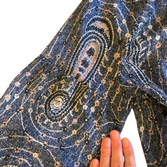 Lucky Brand Blue Pink Paisley Long Sleeve Popover Top Elastic Waist Tassel Ties - Picture 7 of 16